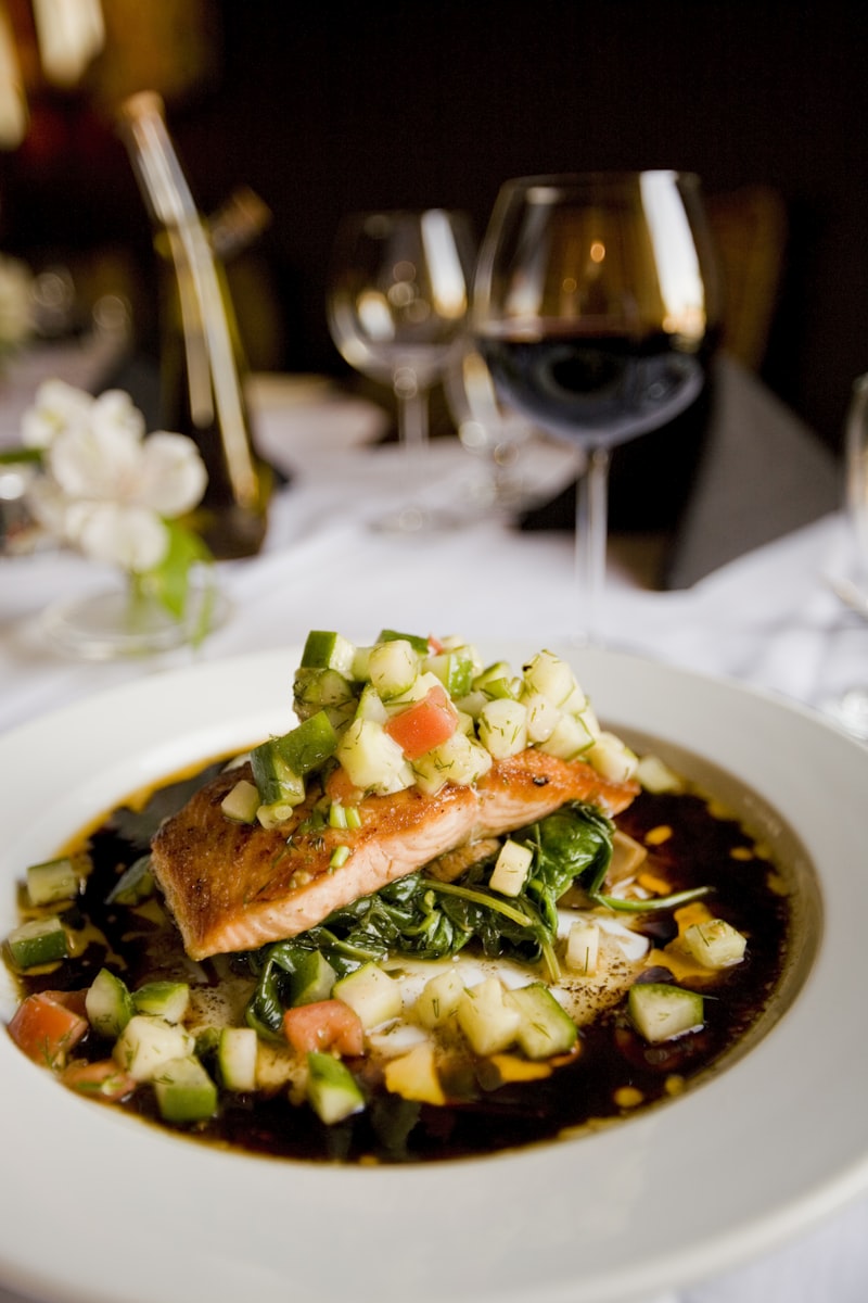 Pan-seared fish with seasonal vegetables